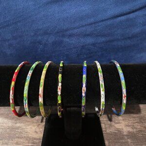 Vintage Chinese Cloisonne Bangle Bracelets Set of 7